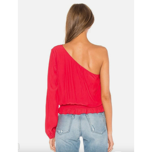NWT Ramy Brook Womens Size L Top Janey One Shouler Ruffle Hem Bright Red - Picture 2 of 11
